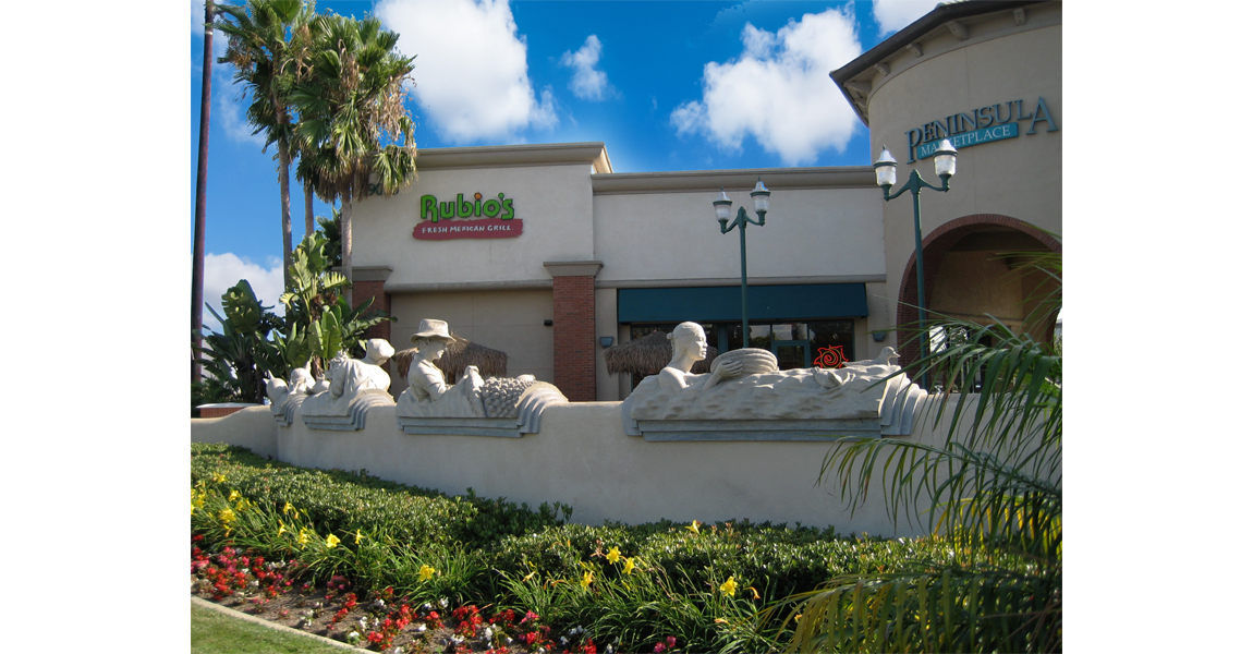 Store front of Rubios with landscape